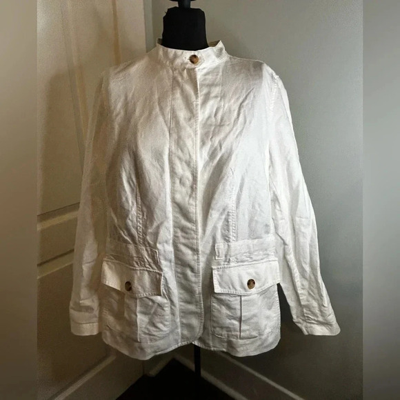 Talbots White Button Jacket Pockets Collared‎ Cinch Waist Womens Plus 1X NWOT - Picture 1 of 8